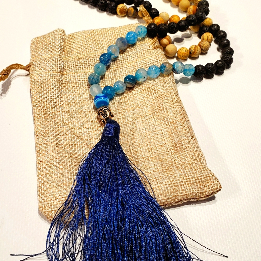 Magical Buddha Love Lava Rock Necklace 20" Long